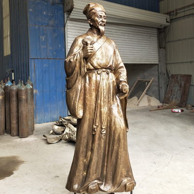 铜雕中医馆号脉人物铸铜雕塑 古代制药切草药文化仿铜雕塑像定制 石雕